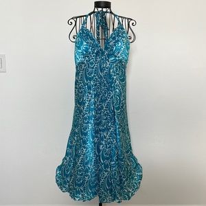 Turquoise Halter Neck Mid-Length Dress, Size 14
